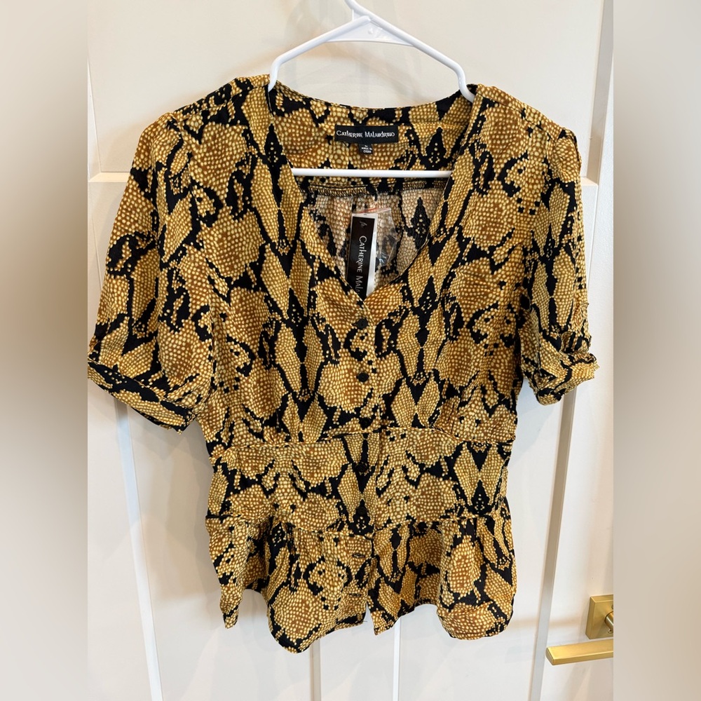 Catherine Malandrino Black and Gold Patterned Blouse 100% Viscose